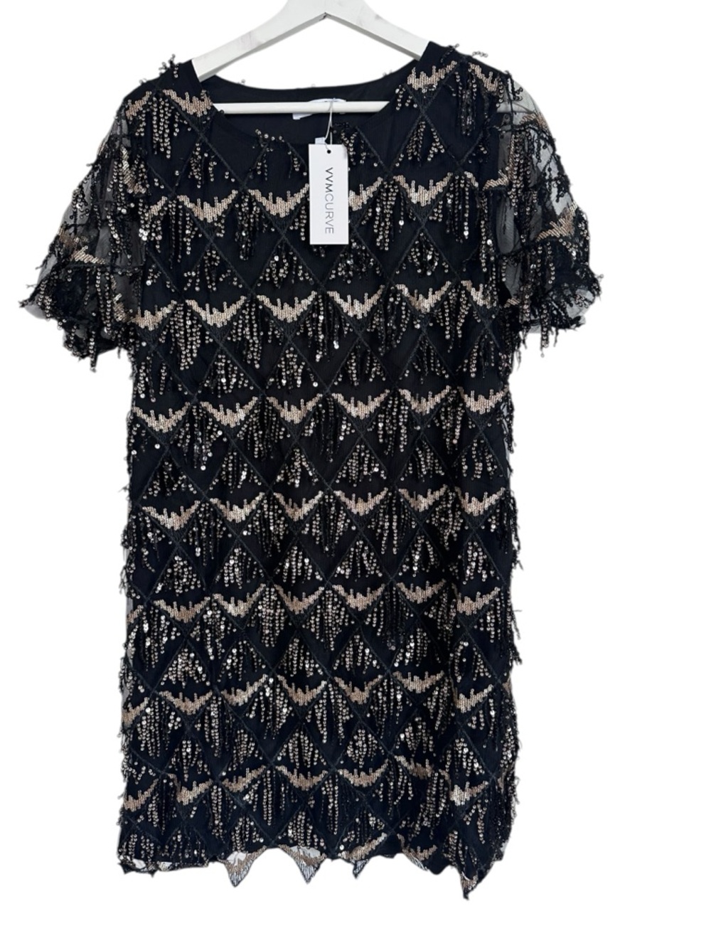 Viva Amore Black Beaded Short Sleeve Dress